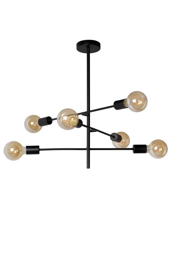 Lucide LESTER - Flush ceiling light - 6xE27 - Black - turned off